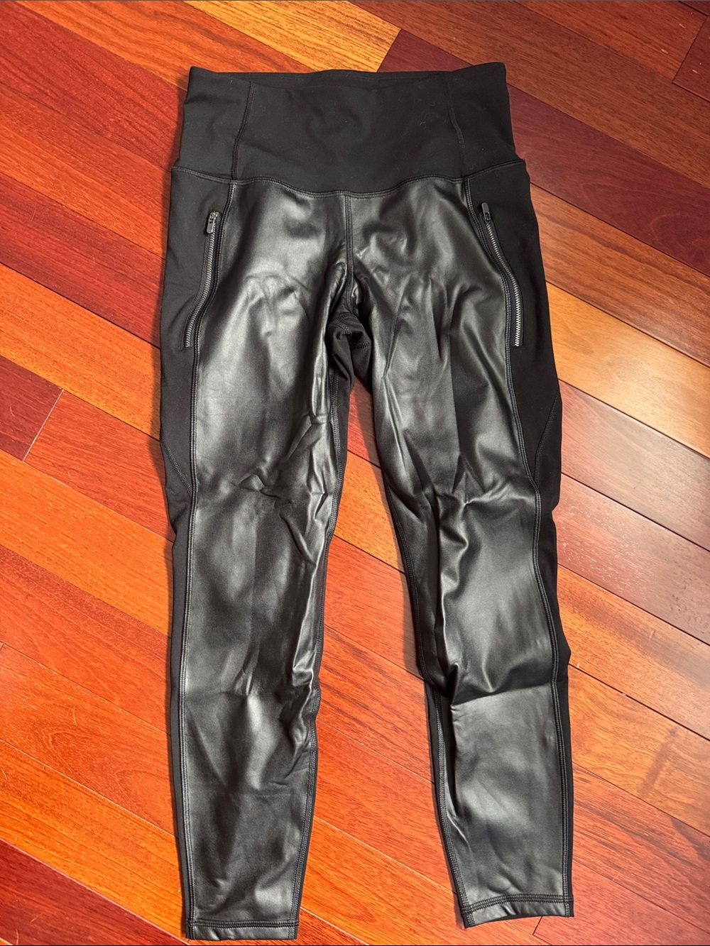Old Navy Black Faux Leather Leggings with Zip Pockets